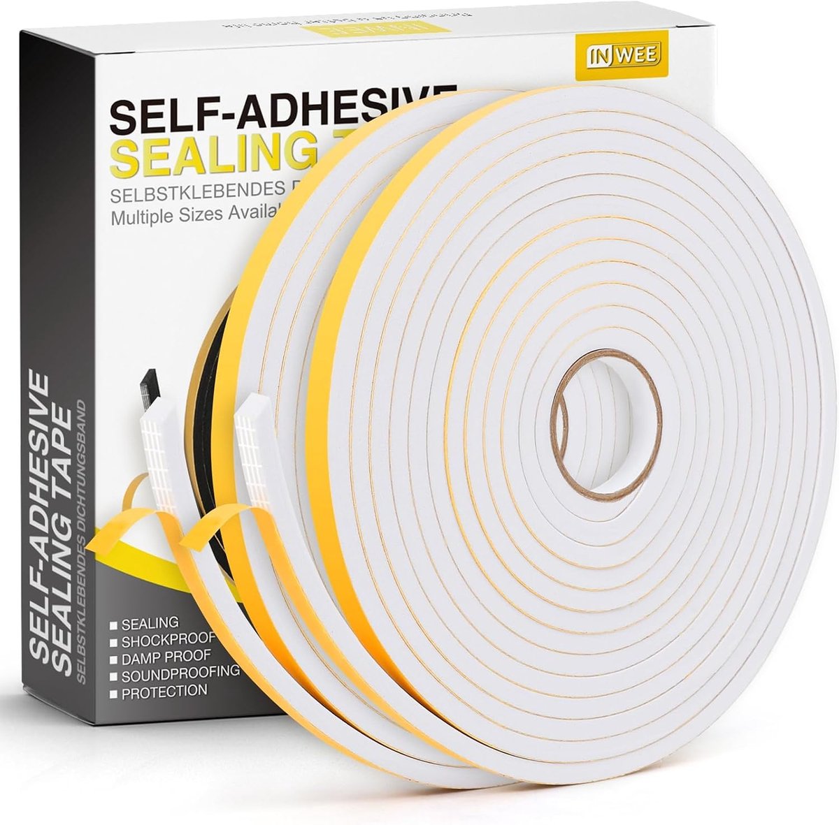 SnelShoppen - Sealing Tape voor Deuren en Ramen, Zelfklevende Rubber Foam Seal Strips, Tochtstrip voor Raam en Deur, Weerstrip, Sealing Tape, Zelfklev