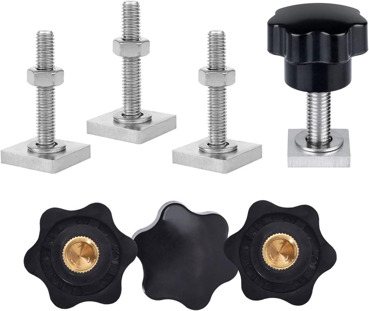 SnelShoppen - T-Slot Adapter voor Dakkoffer, Dakkoffer Slide Blocks met Stermoer en Bevestigingsring, 4 Stuks M6 voor Fietsen, Dakkoffers, Daktassen,
