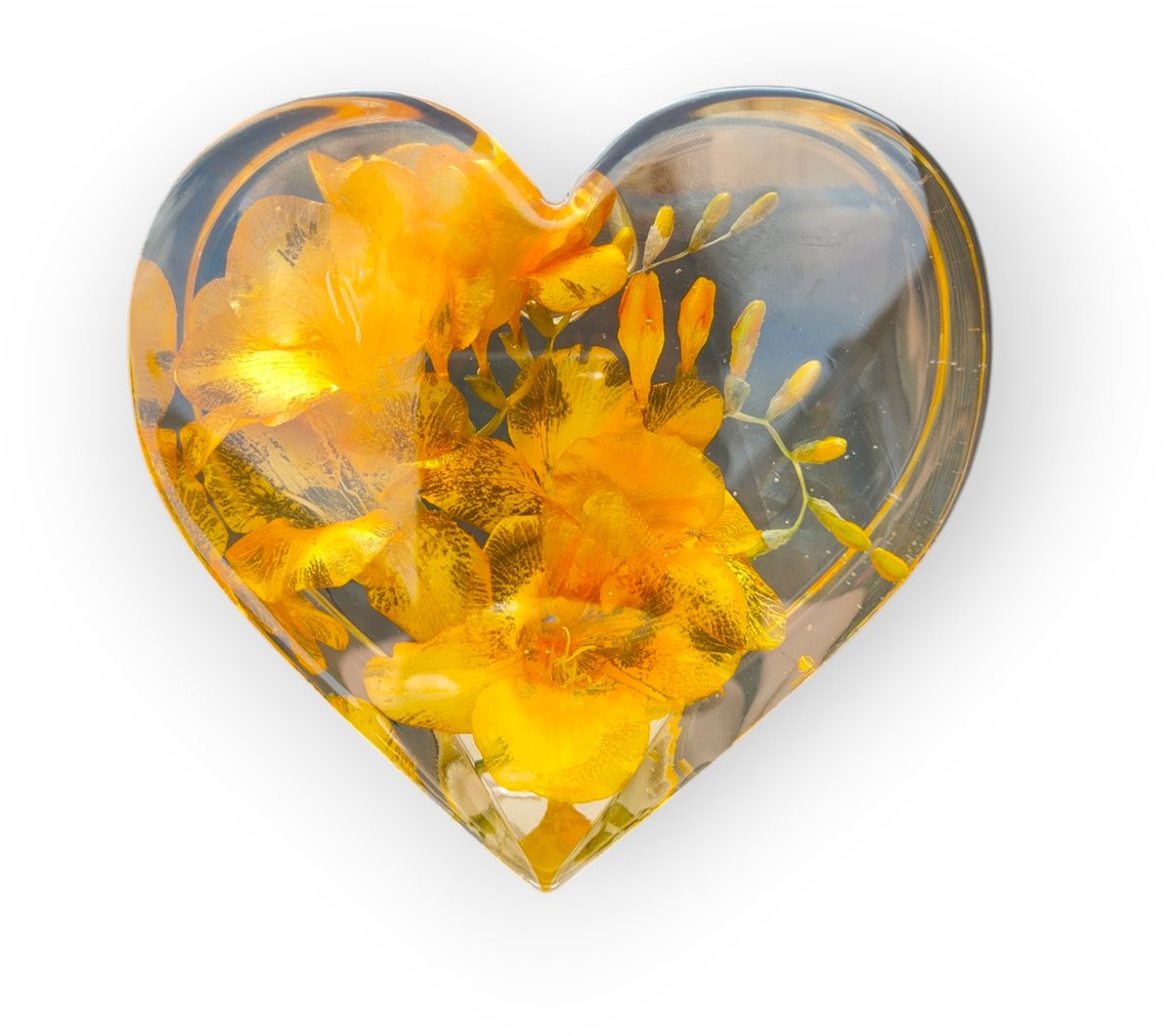 Resin Art JR: Handgemaakt Epoxy Hart met Gedroogde Fresia's | Grote Hartdecoratie | Bloemen in Epoxy | Uniek Cadeau