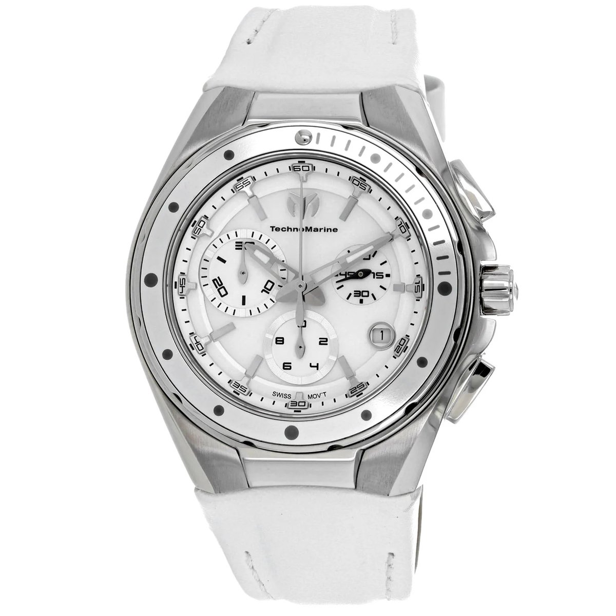Techno Marine dames horloge 110005L - witte leren band - stalen zilverkleuriger kast - witte wijzerplaat - 40 mm - 20 ATM