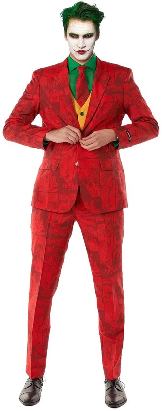 Suitmeister Scarlet Joker™ - Heren Pak - Halloween Kostuum - Verkleedkleding - Batman DC Comics - Komt met Colbert, Pantalon, Stropdas en Gillet - Rood - Maat L