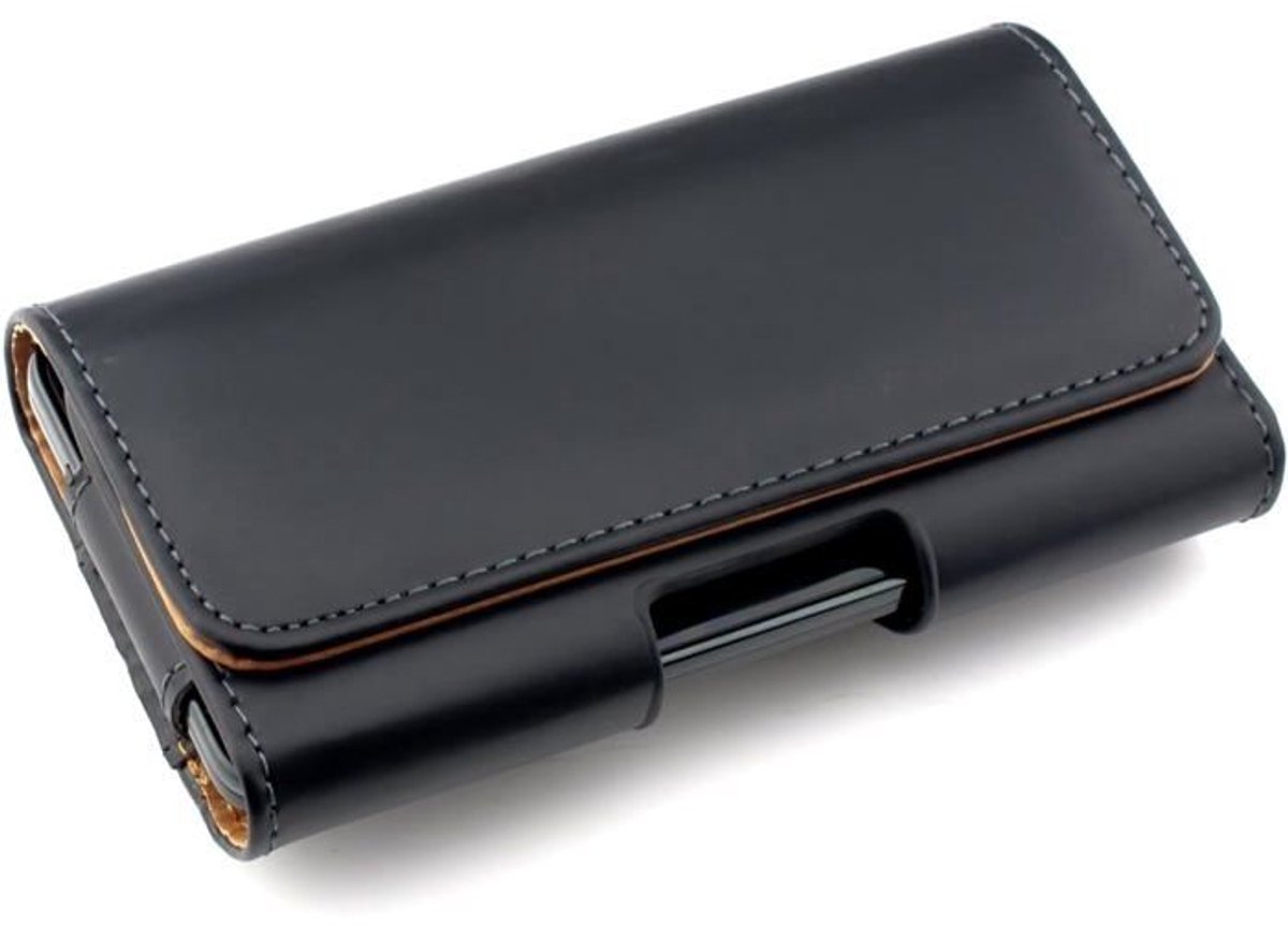 Riemhoes voor telefoons van 6,6-7,2 inch - Universele hoes van imitatieleer - Smartphonehouder met haak - Zwart