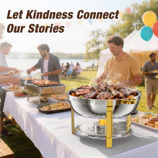 WARMOUNTS Chafing Dish Set 2 Stuks Goud – RVS Warmhoudbakken met Deksel – 2× 7,6L Buffet Schaal – Catering, Feest & Bruiloft — afbeelding 4
