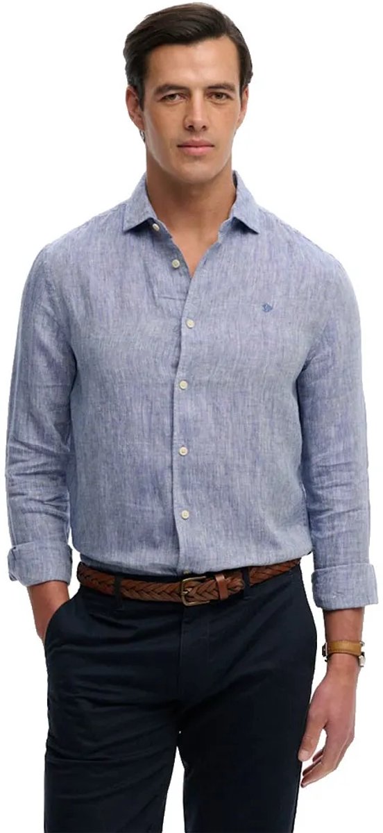 Superdry Riviera Linnen Overhemd met Lange Mouwen Heren Lange mouwen shirts Blauw