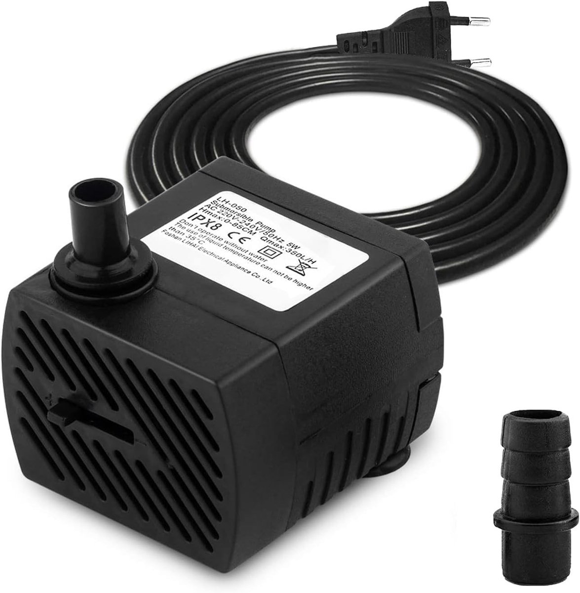 Mini-waterpomp - Zwart - 48 x 48 x 35 mm - Ultrastille Dompelpomp met 1,5 m Netsnoer - Voor Aquarium en Tuin thumbnail 5