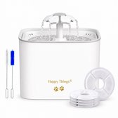 Witte Happy Things drinkfontein met water dat uit een bloemvormige tuit stroomt. Inclusief borstels en filters.