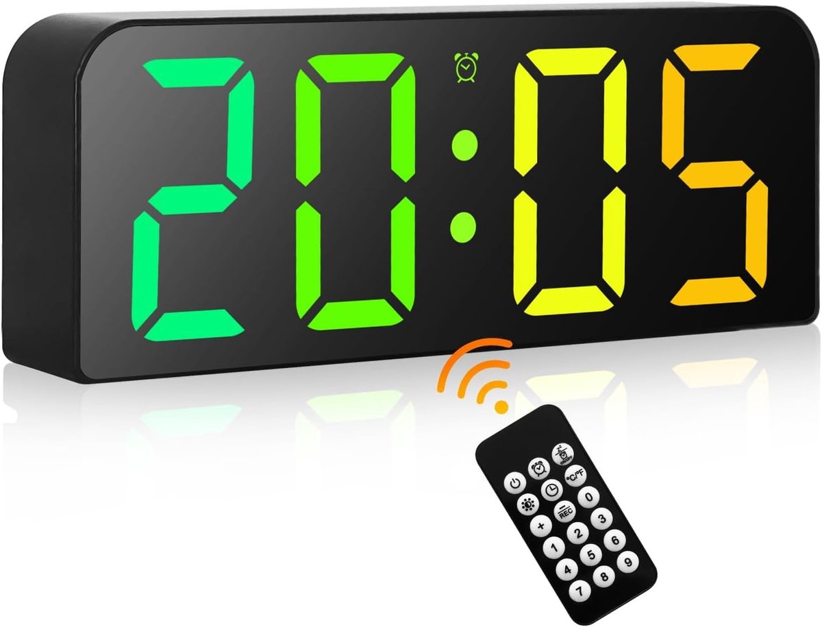 Digitale wekker met RGB-verlichting en USB-voeding - 9,6 inch wandklok met afstandsbediening - alarmklok met 3 alarmen en groot led-display - snoozefunctie voor thuis, kantoor en keuken