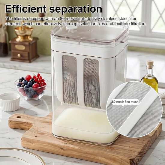 Yoghurtzeef 1800 ml met deksel - Herbruikbare filter voor Griekse yoghurt, sap en kaas maken, 80-mesh maaswijdte — afbeelding 5