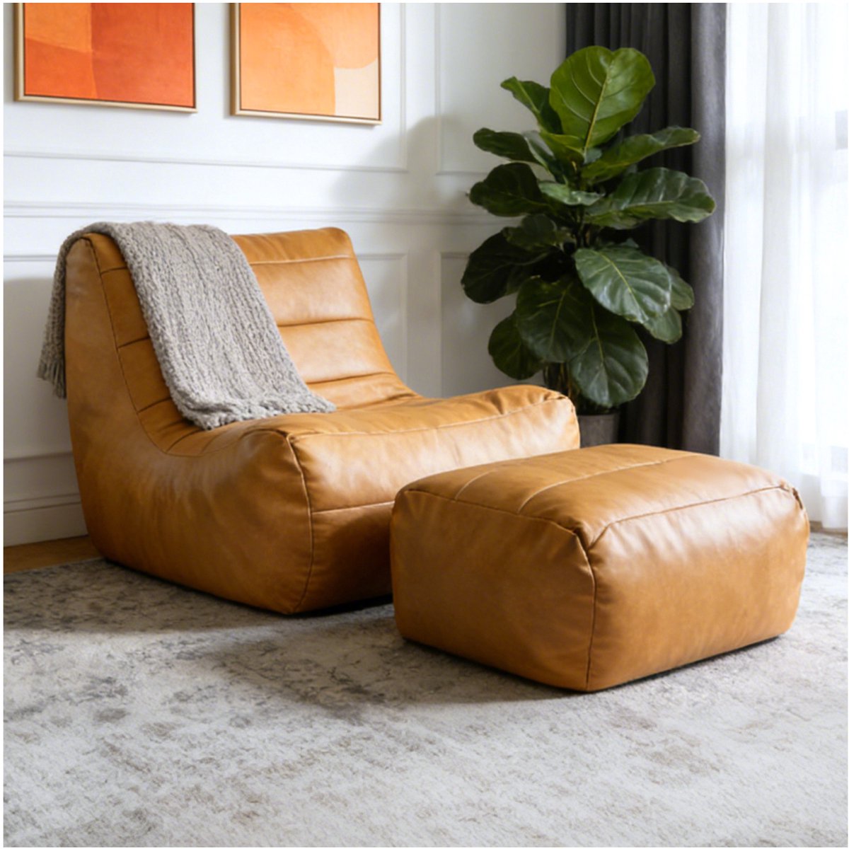 COVREO Zitzak met ottoman 93x80x75 cm bruin, kunstleer met rugleuning