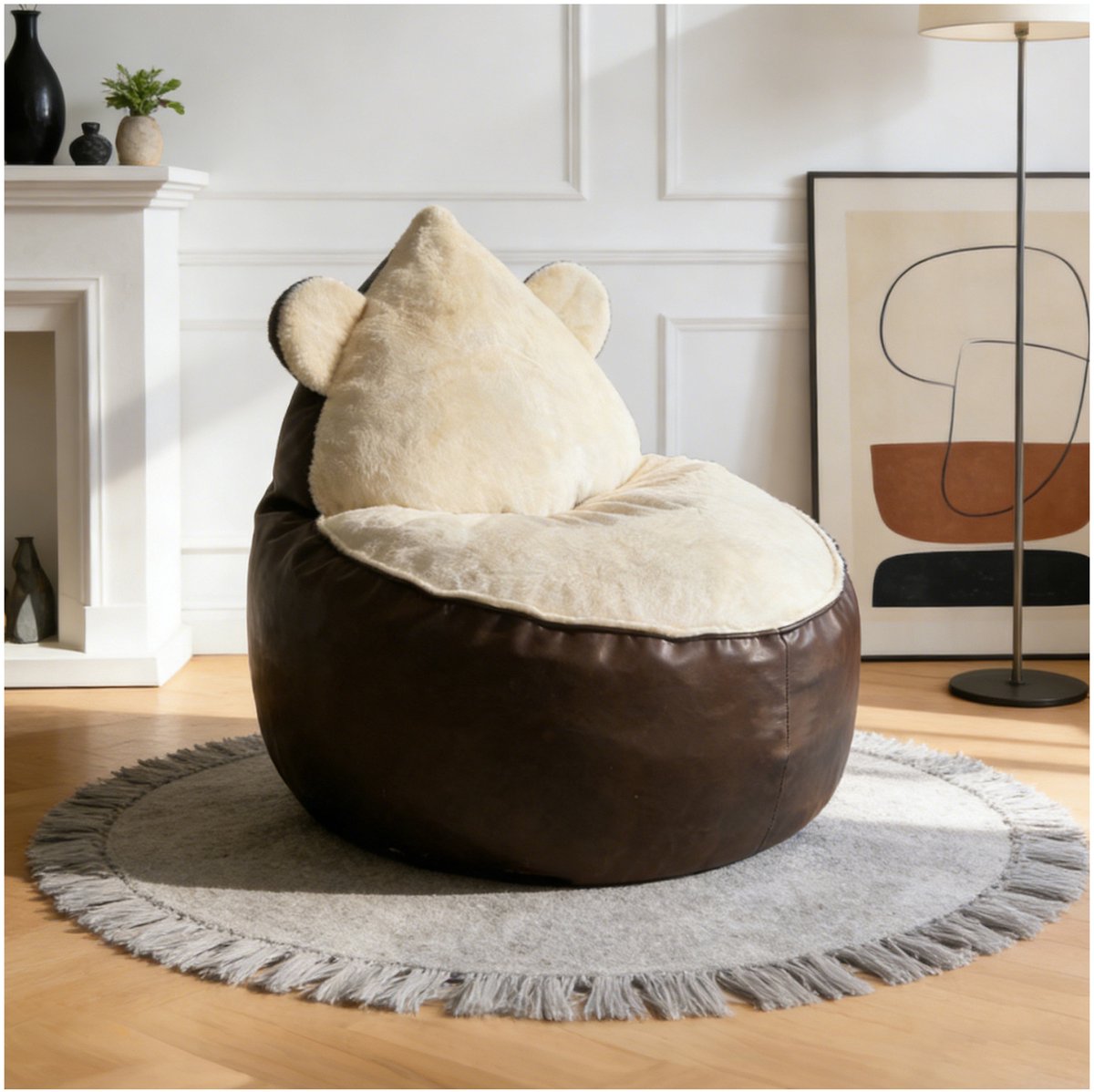 COVREO Zitzak lounger 100 x 100 x 94 cm bruin, van stof met rugleuning