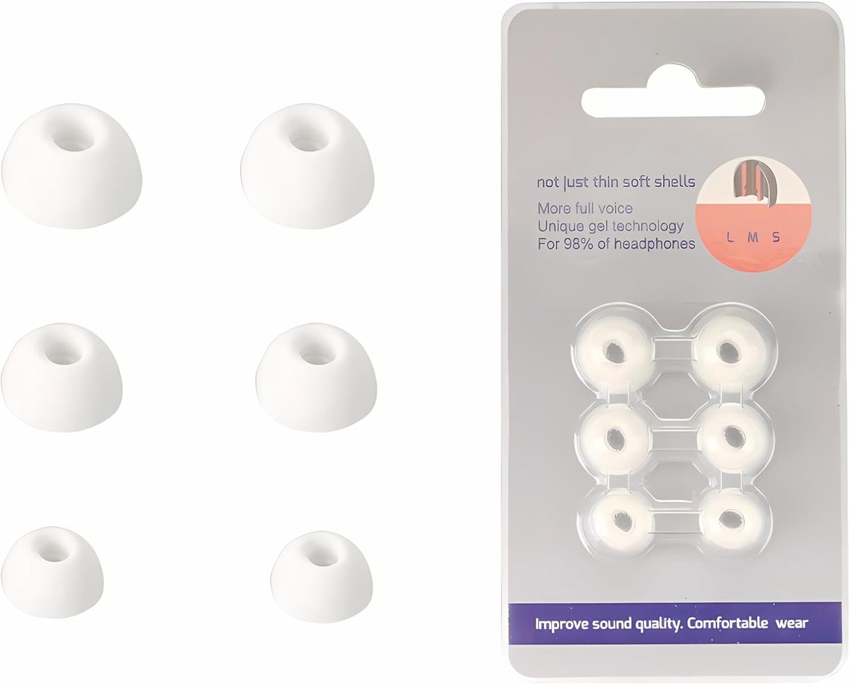 SnelShoppen - Siliconen Oordopjes voor In-Ear Hoofdtelefoon, Zacht en Comfortabel, 3 Verschillende Maten (S/M/L), Wit, Geschikt voor Apple AirPods Pro