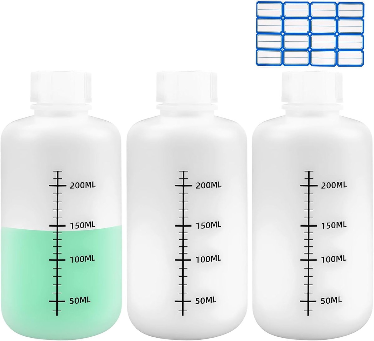 SnelShoppen - Set van 5 Testbuizen 250 ml, Laboratorium Graad, Plastic Opslagflessen, Smalle Flessen met Etiketten voor Vloeistoffen
