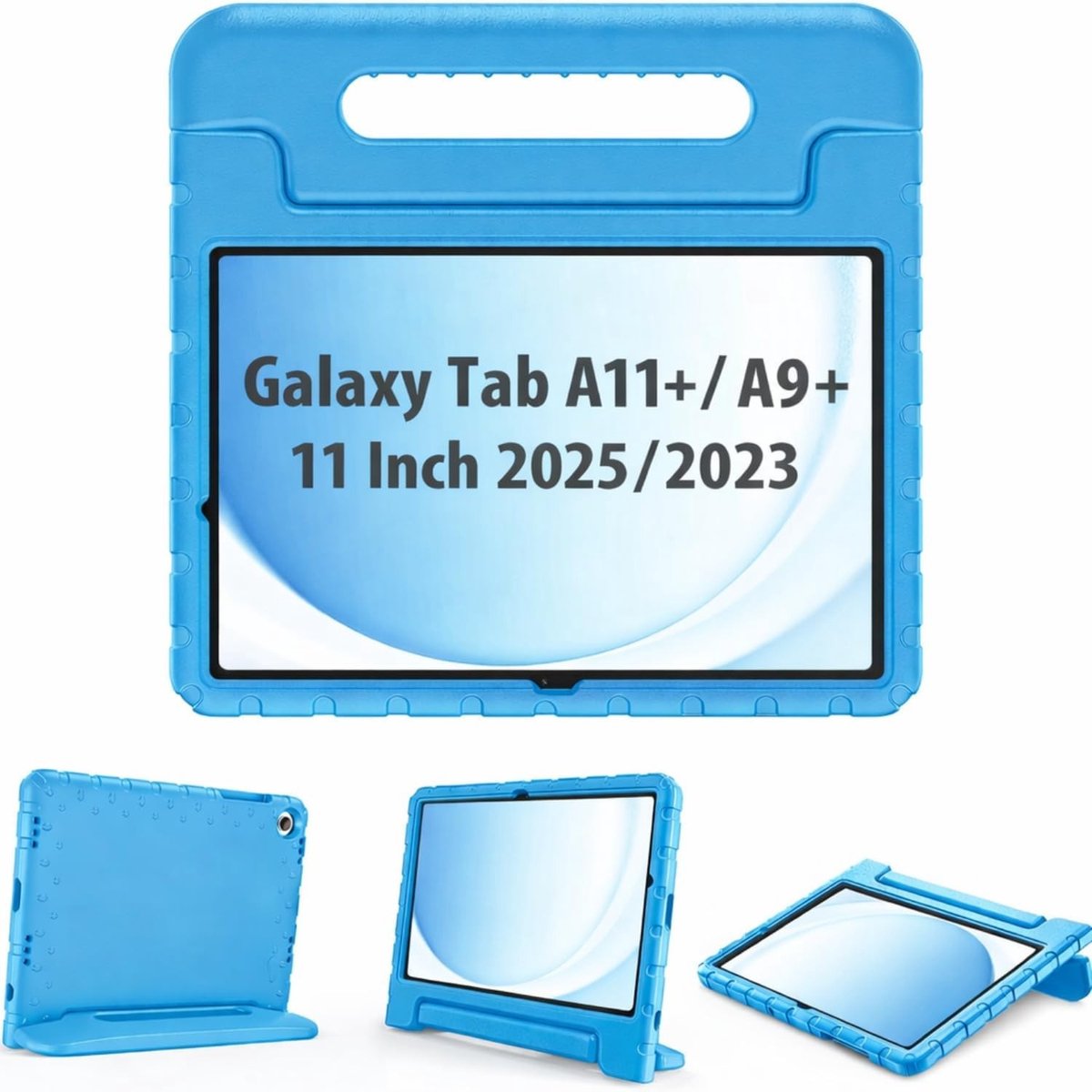 Kindvriendelijke Schokbestendige Hoes voor Samsung Galaxy Tab A9+ 11 Inch 2023 met Kickstand en Draaghandvat - Lichtgewicht en Duurzaam in Blauw