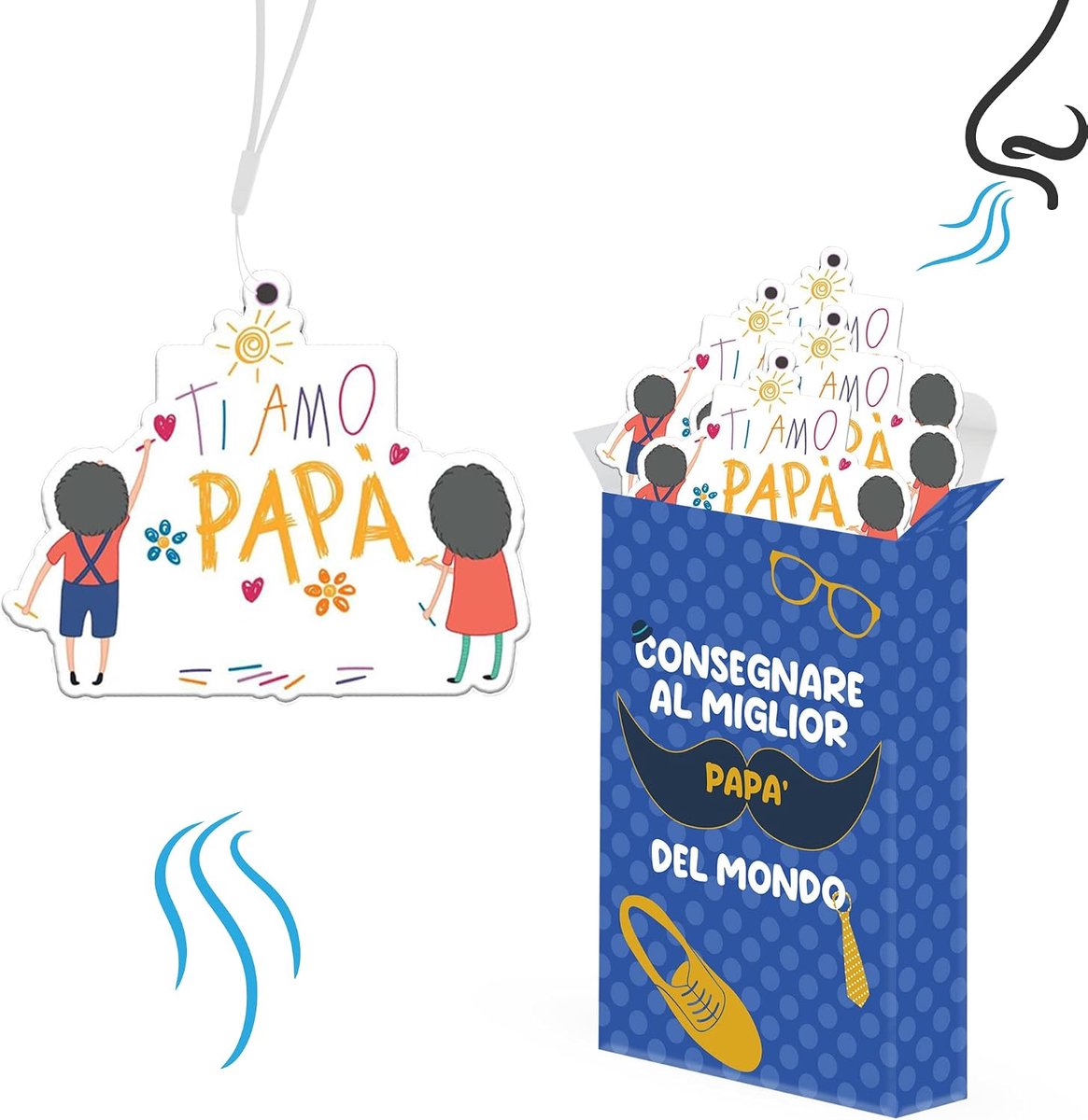 SnelShoppen - Origineel Vaderdagcadeau Auto-Luchtverfrisser Set van 4 Stuks - Geur voor de Beste Vader - Verjaardagscadeau voor Papa - Made in Italië