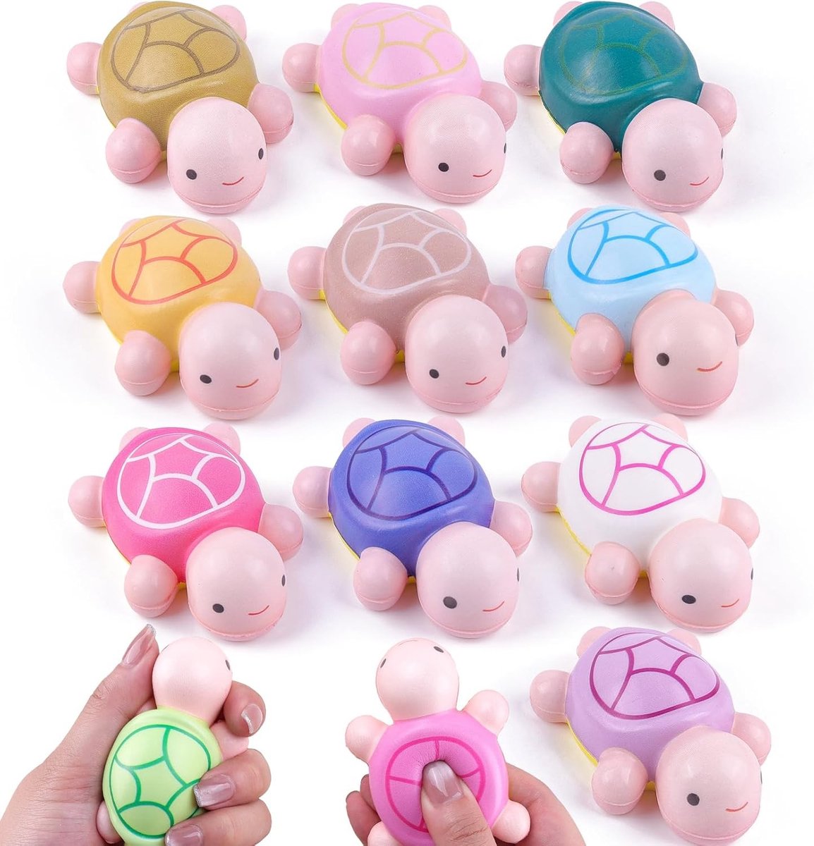12 Stuks Squishies Speelgoed - Schildpad Stressballen voor Ontspanning en Verlichting van Stress voor Kinderen en Volwassenen