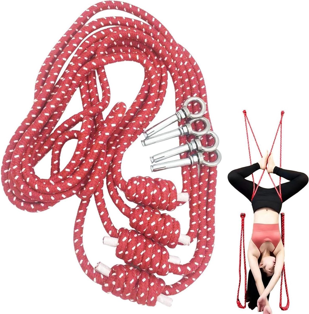 Yoga Rekoefenband - Flexibiliteitstraining Riem - Verbeteren Flexibiliteit - Gereedschapsloze Bevestiging - 3.3 Meter - Rood