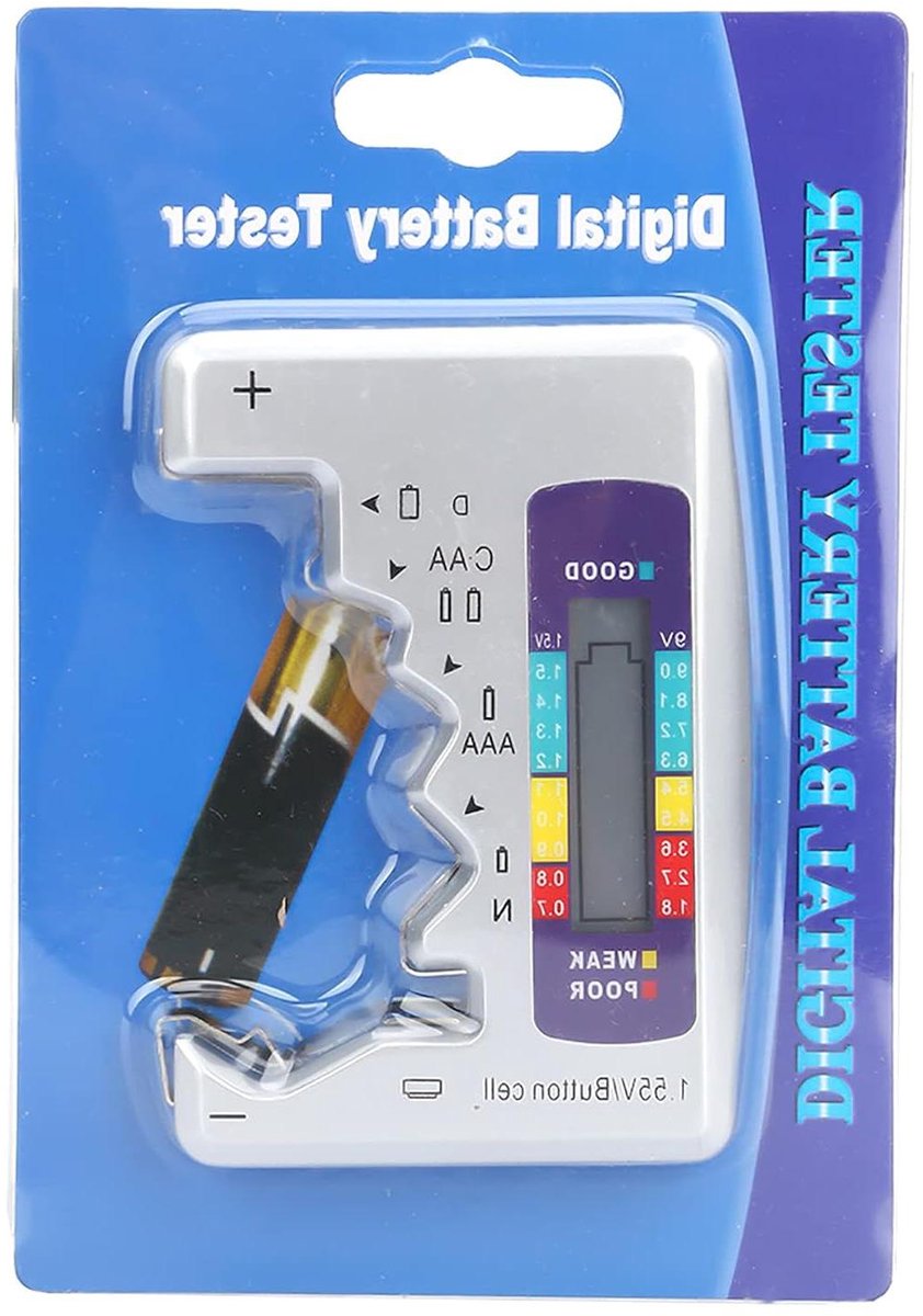 Batterijtester - Batterijchecker LCD - Batterijvermogen Controleren - Universeel Batterij Type - 90 x 60 mm - Zwart