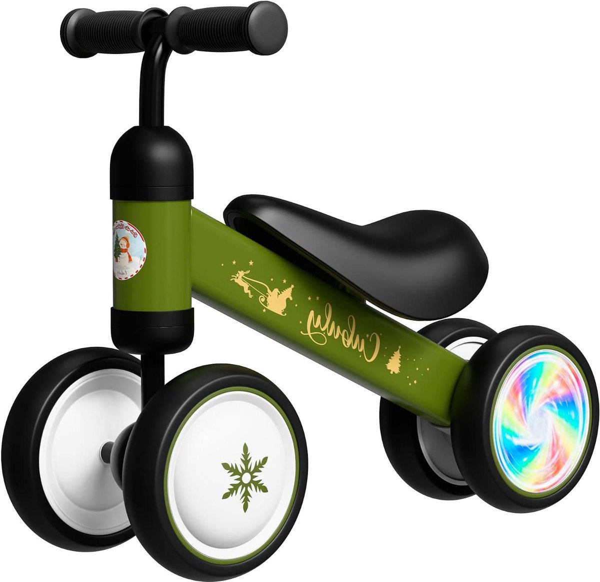 Loopfiets voor baby Peuterfiets Rijfiets Balans Ontwikkelen Kleurrijke Lichtwielen 1-2 Jaar Groen