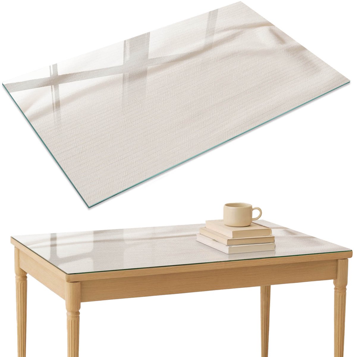ArtPrintCave Romige elegantie Glazen Tafelblad 120x80 cm - Tafelblad Rechthoek - Romig Eettafel Met Glasplaat - Teksten Terrastafel