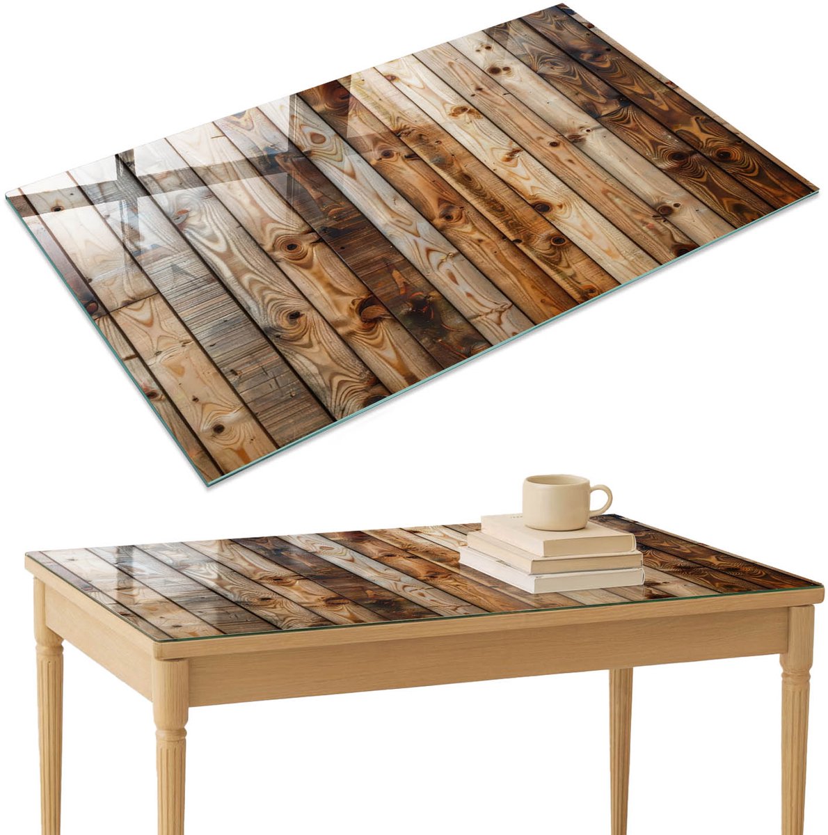 ArtPrintCave Houten planken Glazen Tafelblad 120x80 cm - Tafelblad Rechthoek - Bruin Keukentafel - Texturen Eettafel Met Glasplaat