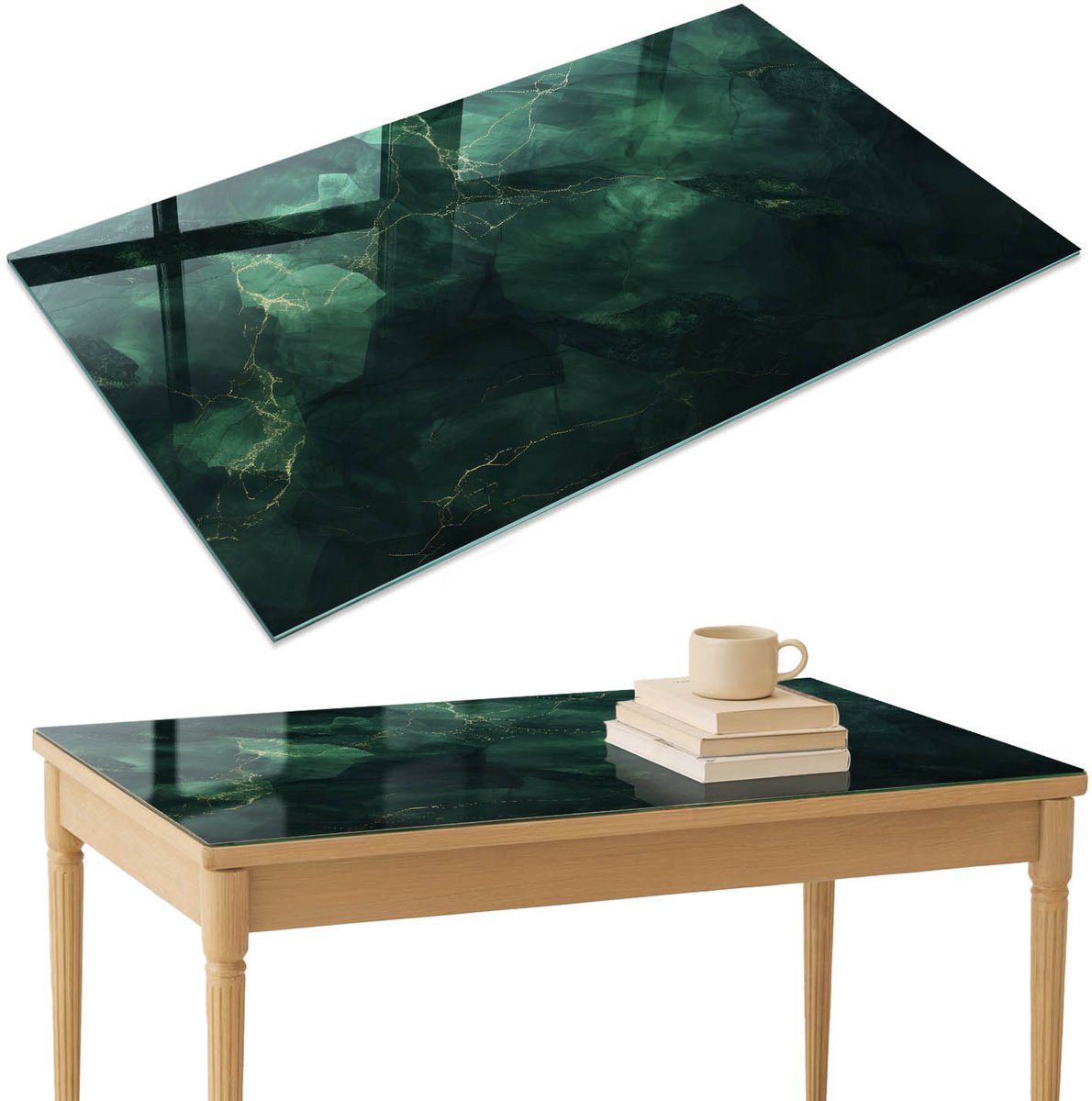 ArtPrintCave Groen Geheim Glazen Tafelblad 120x80 cm - Tafelblad Rechthoek - Groente Bureaublad - Abstractie Glazen Eettafel