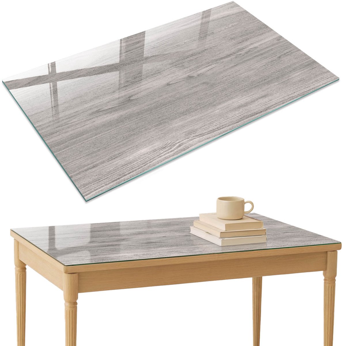 ArtPrintCave Gedempt hout Glazen Tafelblad 120x80 cm - Tafelblad Rechthoek - Grijs Glasplaat - Texturen Glazen Eettafel