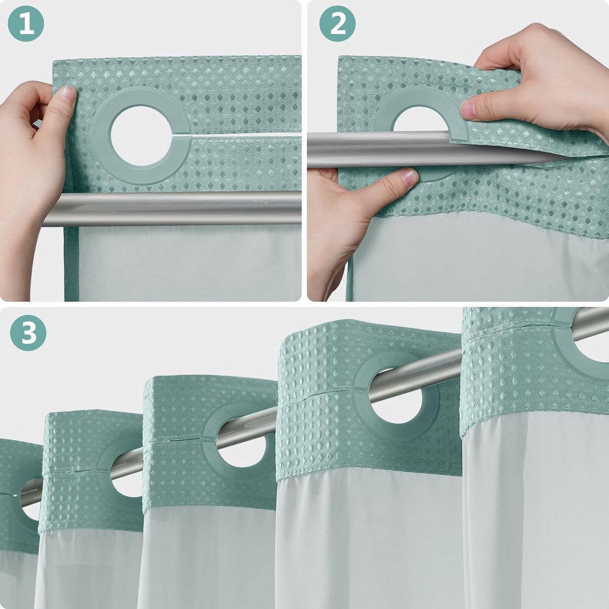 Waterdichte Douchegordijn met Mesh Venster en Wafelstructuur, Machinewasbaar, 180 x 190 cm, Teal, Ideaal voor Badkamer Decoratie en Privacy