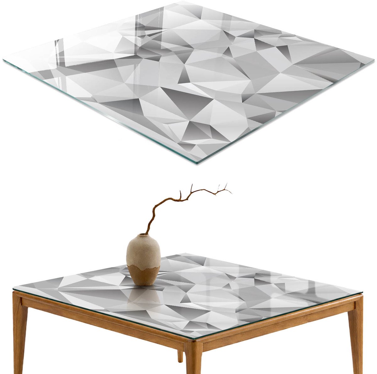ArtPrintCave Grijze mozaïek Glazen Tafelblad 60x60 cm - Tafelblad Rechthoek - Grijs Keukentafel - Geometrie Glasplaat