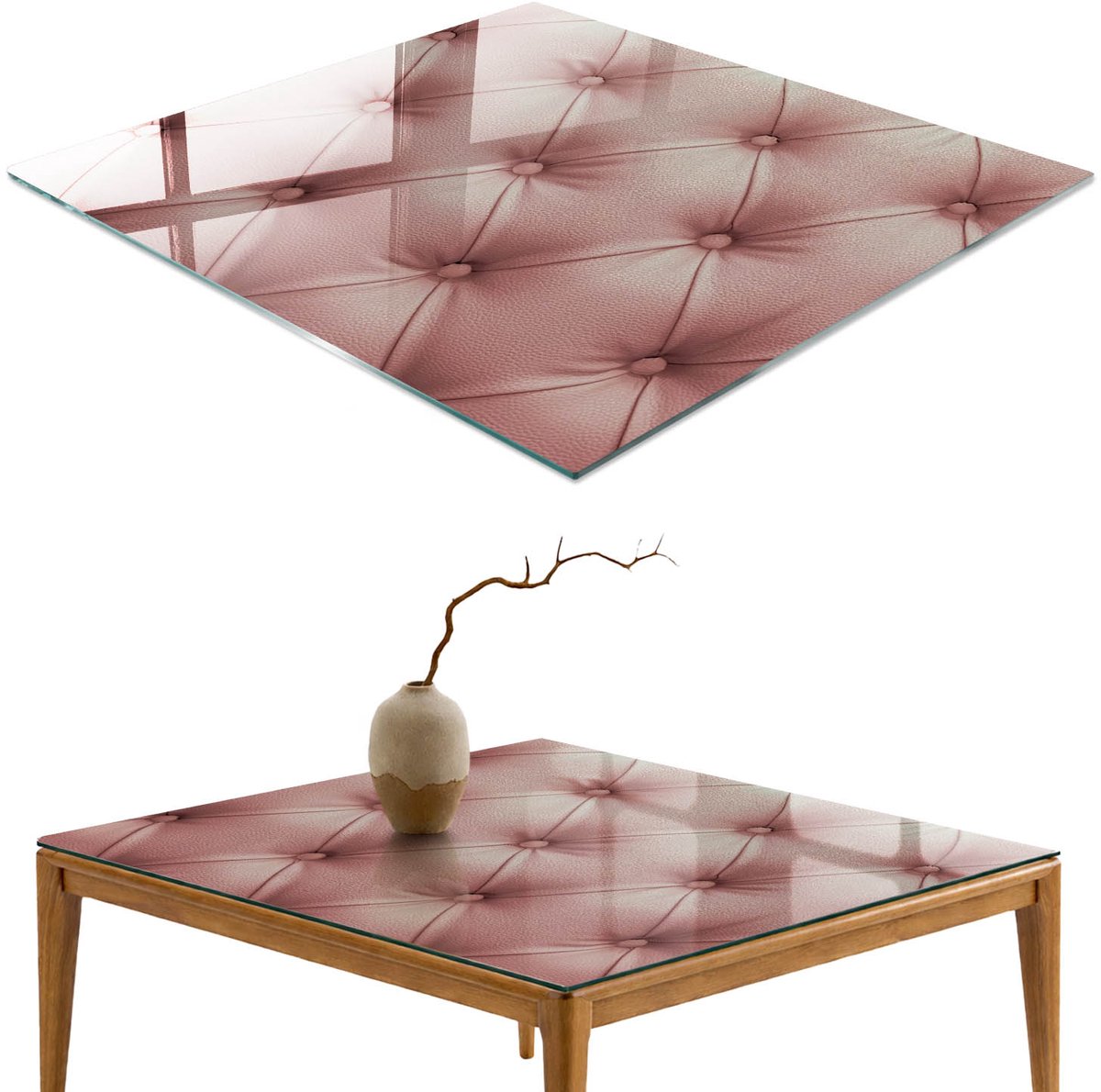 ArtPrintCave Roze bekleding Glazen Tafelblad - 50x50 cm - Tafelblad Vierkanten - Roze Keukentafel - Texturen Eettafel Met Glasplaat