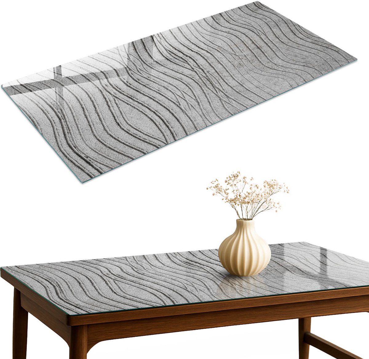 ArtPrintCave Achtergrondgolven Glazen Tafelblad 120x60 cm - Tafelblad Rechthoek - Grijs Bureaublad - Texturen Keukentafel