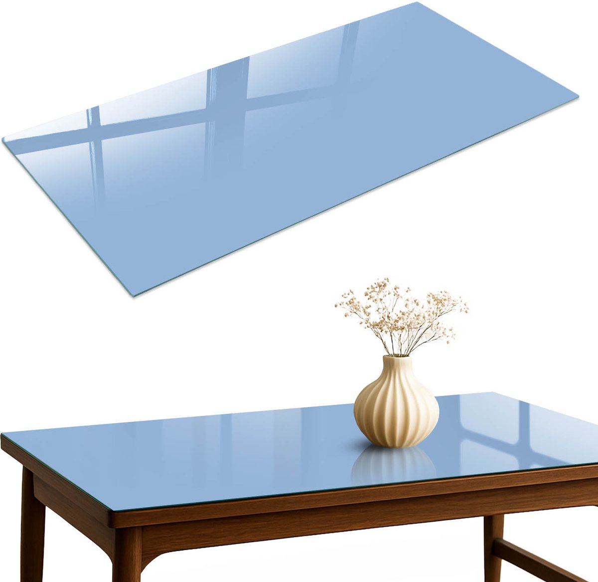 ArtPrintCave Babyblauw Glazen Tafelblad 120x60 cm - Tafelblad Rechthoek - Blauw Tafelblad Glas - Achtergronden en patronen Keukentafel