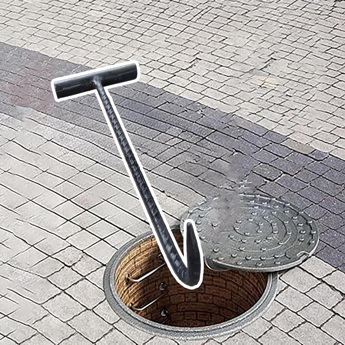 Putdeksel Hefhaak - Afvoer Haak Tool - Zware Deksel Optillen - Stevig Versterkt Staal - 25-55 cm - Zilver