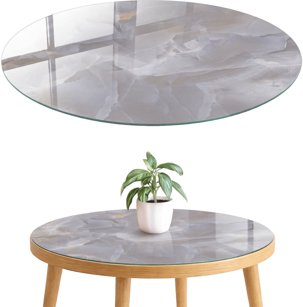 ArtPrintCave Een subtiele steen Glazen Tafelblad fi70 cm - Tafelblad Rond - Grijs Keukentafel - Abstractie Terrastafel