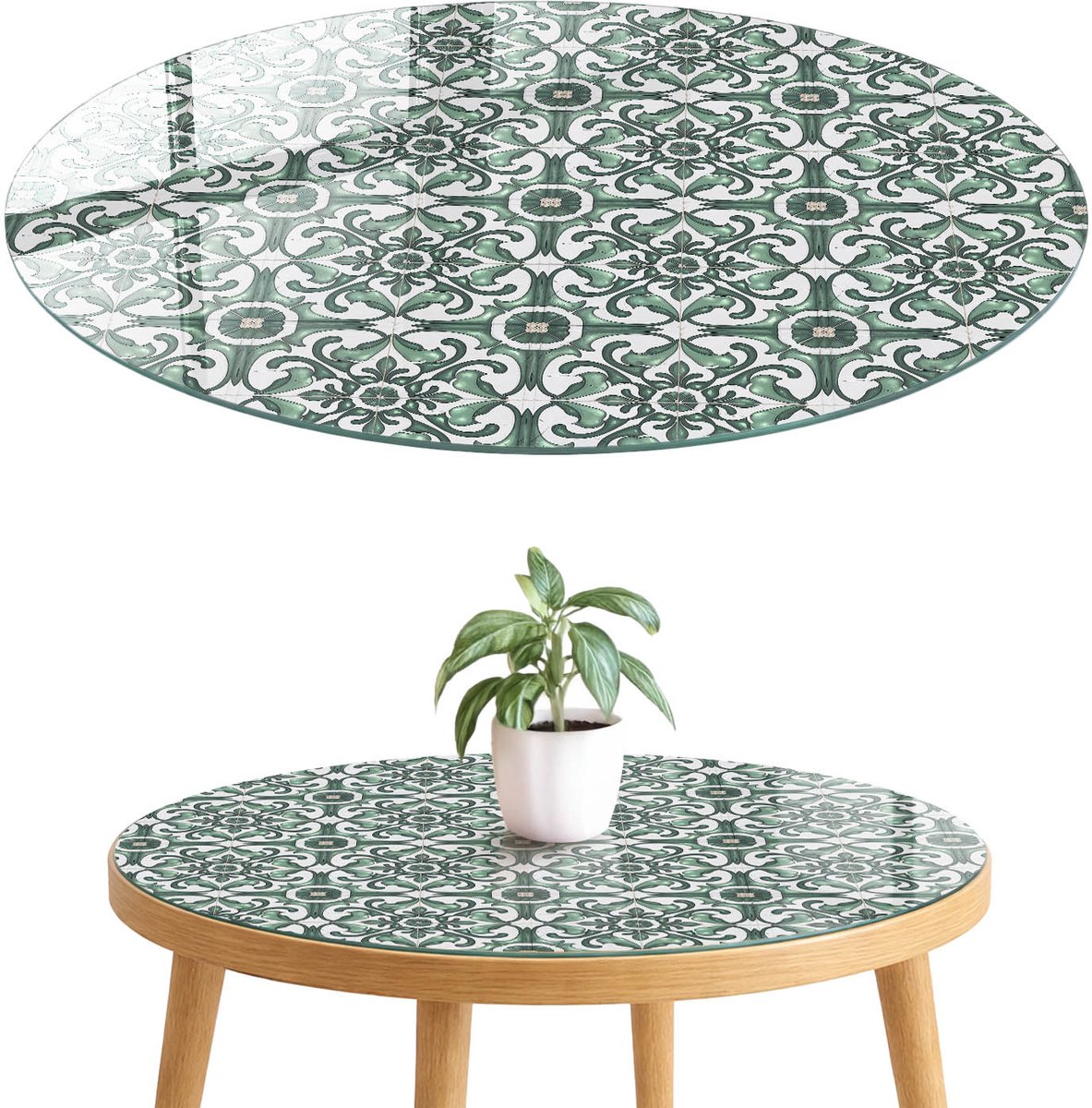 ArtPrintCave Groene tegels Glazen Tafelblad fi70 cm - Tafelblad Rond - Groente Eettafel Met Glasplaat - Achtergronden en patronen Tafelblad Glas