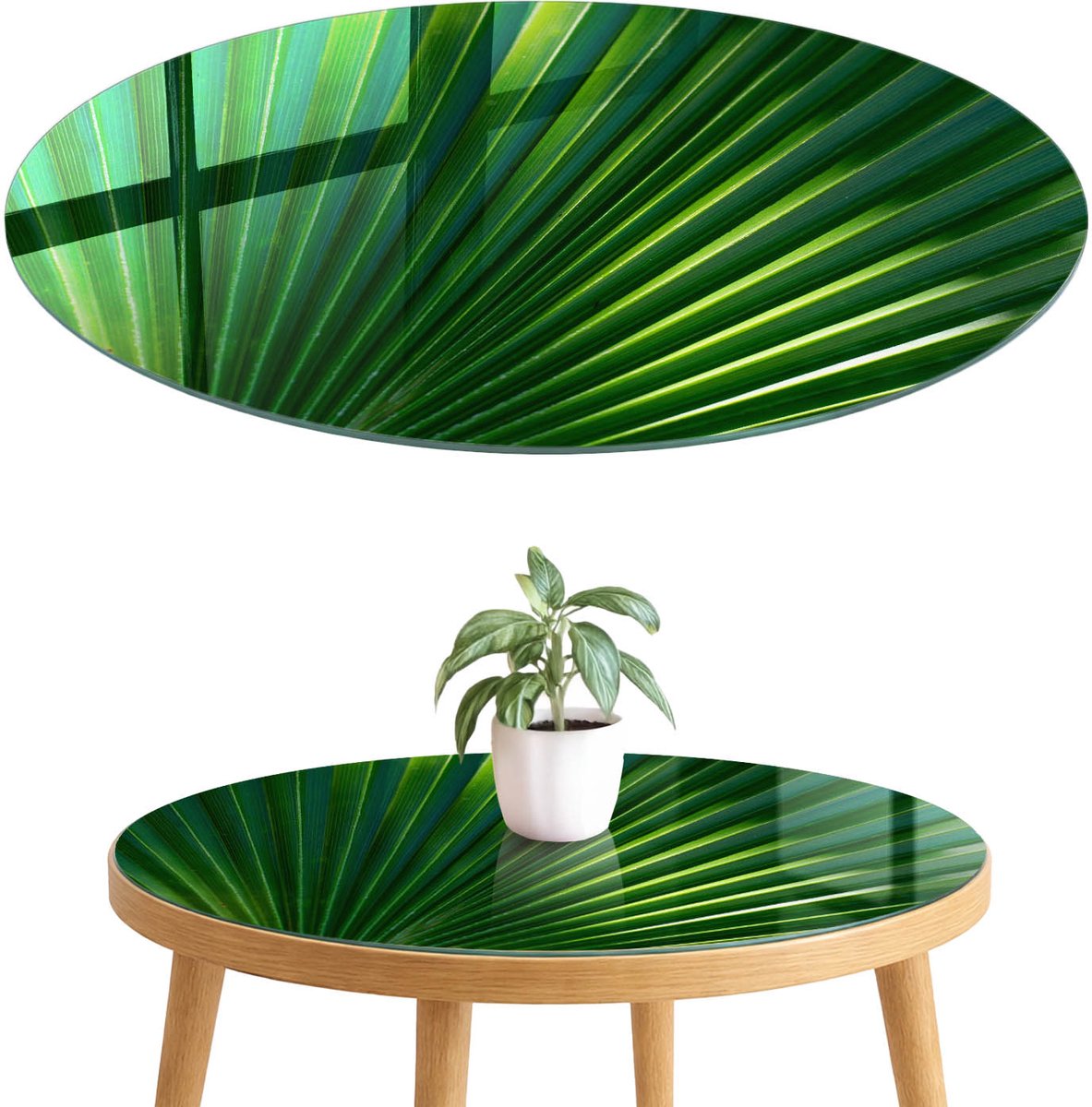 ArtPrintCave Plantmotief Glazen Tafelblad fi70 cm - Tafelblad Rond - Groente Keukentafel - Natuur Glasplaat