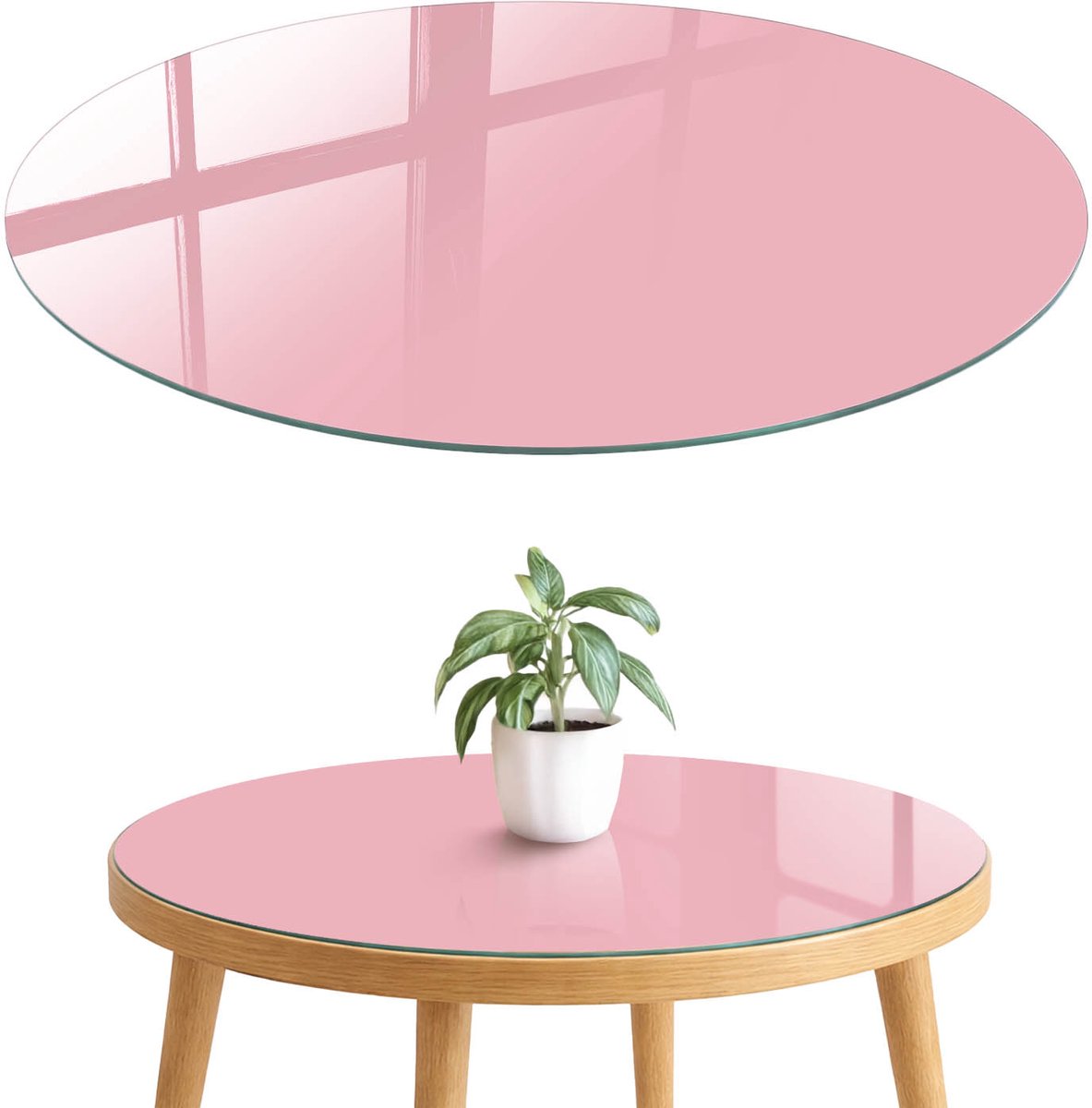 ArtPrintCave Lichtroze Glazen Tafelblad fi70 cm - Tafelblad Rond - Roze Eettafel Met Glasplaat - Achtergronden en patronen Bureaublad