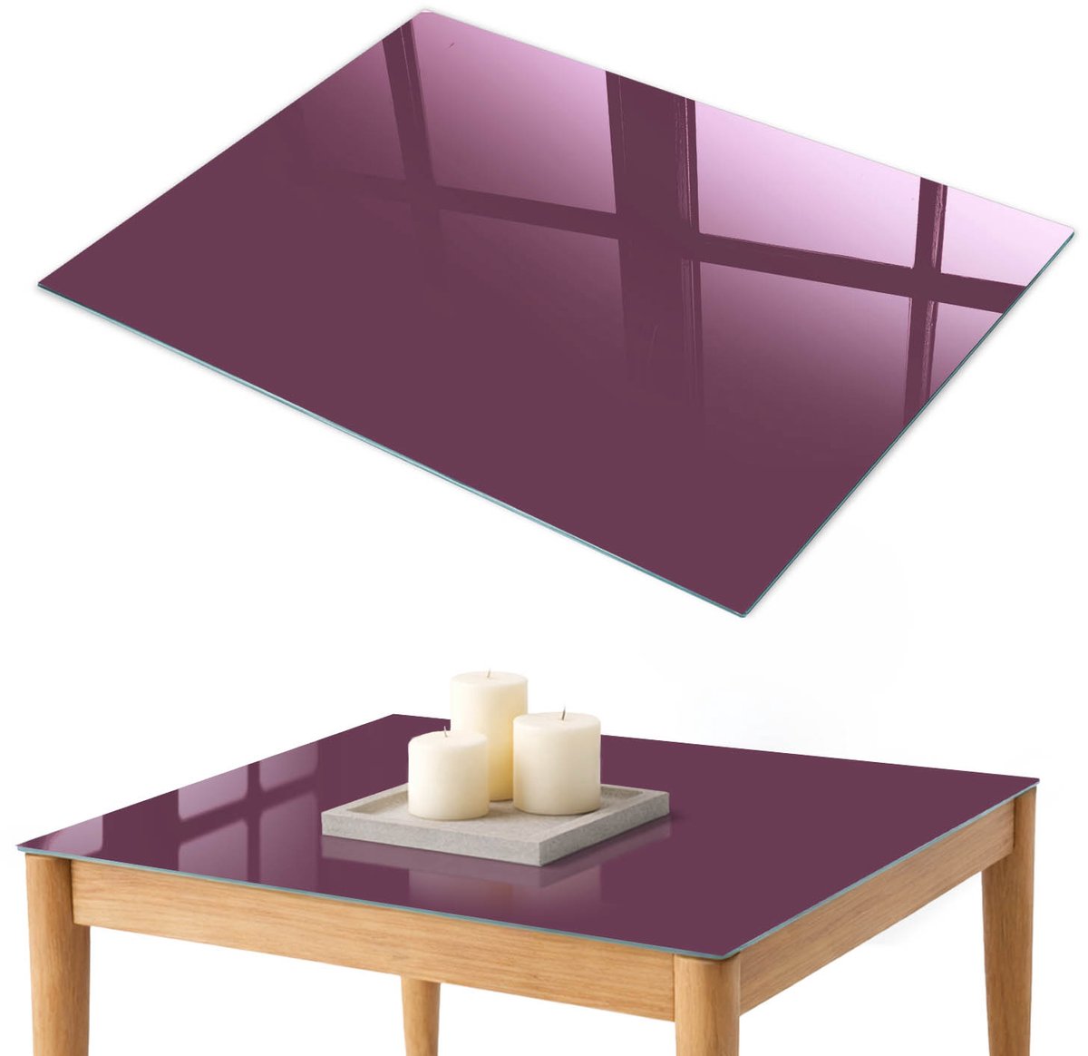 ArtPrintCave Paarse kleur Glazen Tafelblad 100x70 cm - Tafelblad Rechthoek - Bordeaux Eettafel Met Glasplaat - Achtergronden en patronen Keukentafel