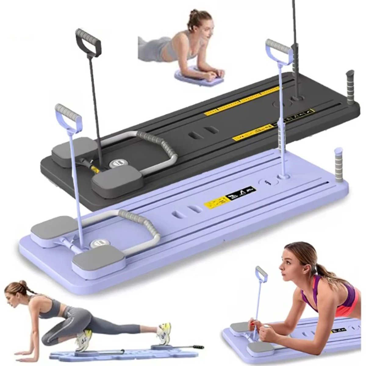 Billie & Loïs buikspiertrainer met reboundfunctie - Trainingsapparaat voor buik en core - Elleboogsteun - Kniebeschermer - Timer - Telefoonhouder
