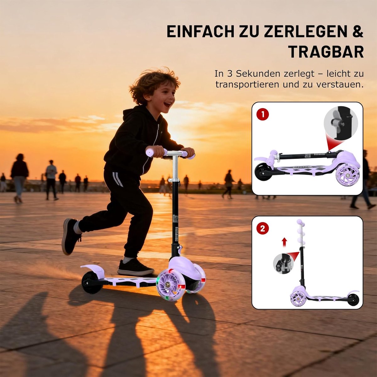 SnelShoppen - Kinderstep Opvouwbaar Hoogteverstelbaar met 3 Wielen - Veilig en Stabiliteit voor Kinderen en Meisjes van 2 Jaar tot 50 kg - Perfecte Ca