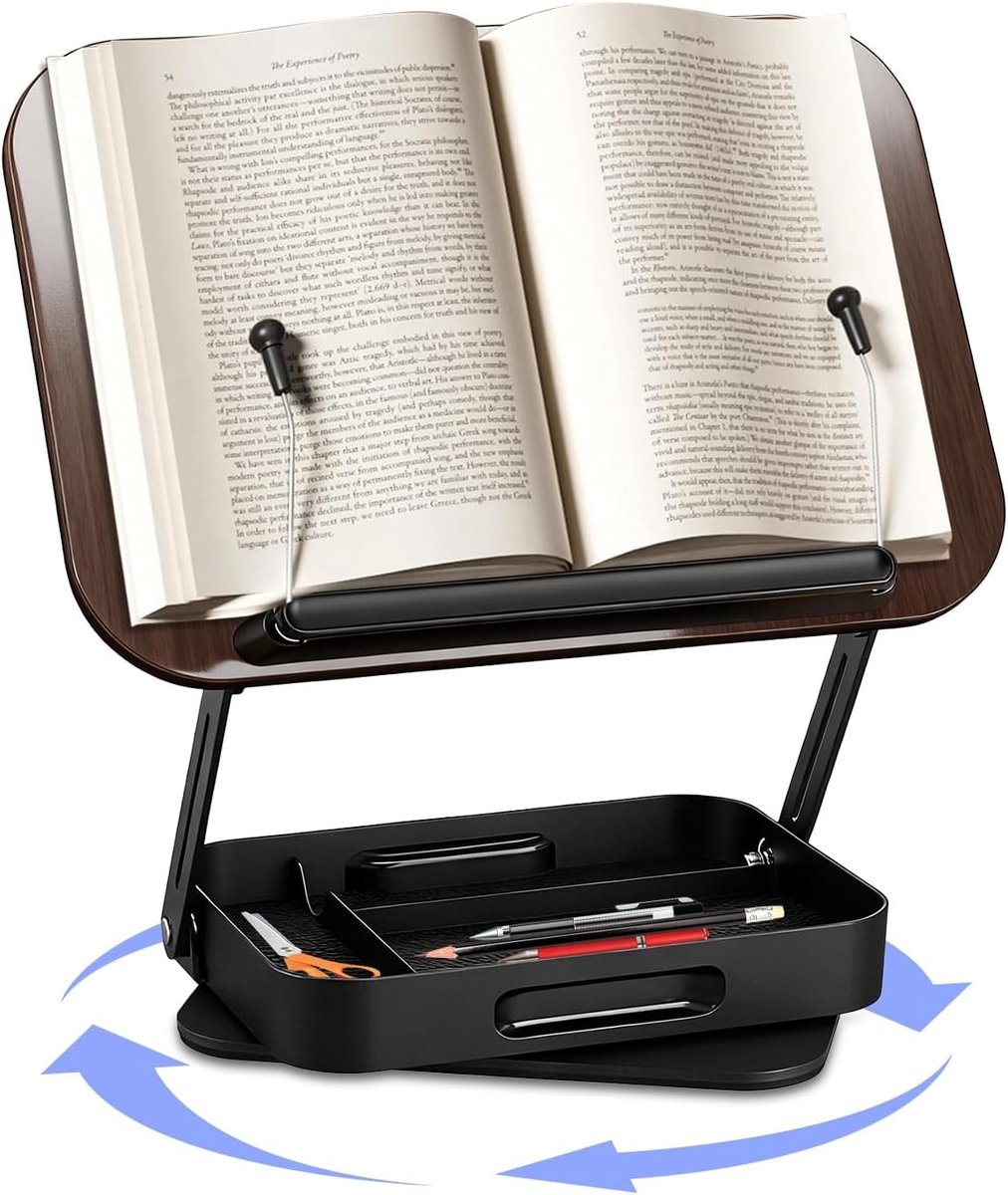 Boekenstandaard met opbergruimte - Draaibare leesstandaard - Koken en lezen - In hoogte verstelbaar