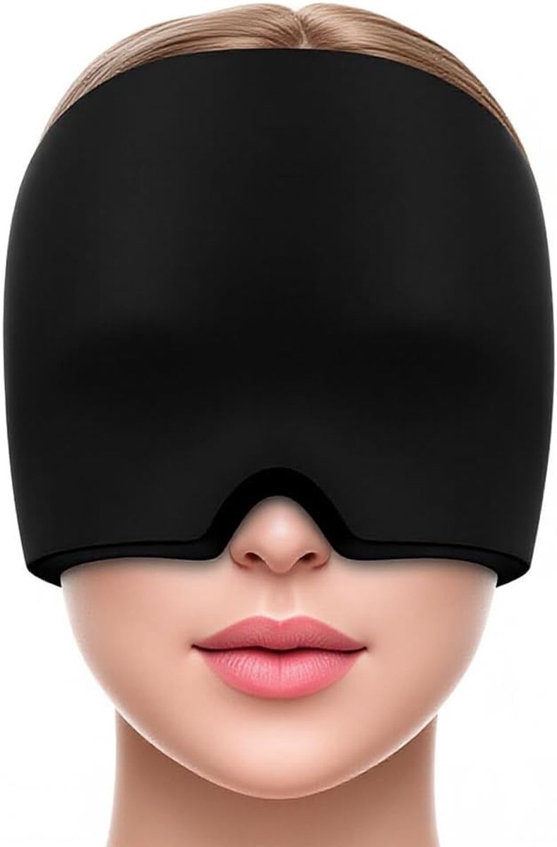 Koud nachtmasker voor verlichting van migraine en hoofdpijn, cryotherapie voor gezicht en ogen, comfortabel en ontspannend zwart ontwerp