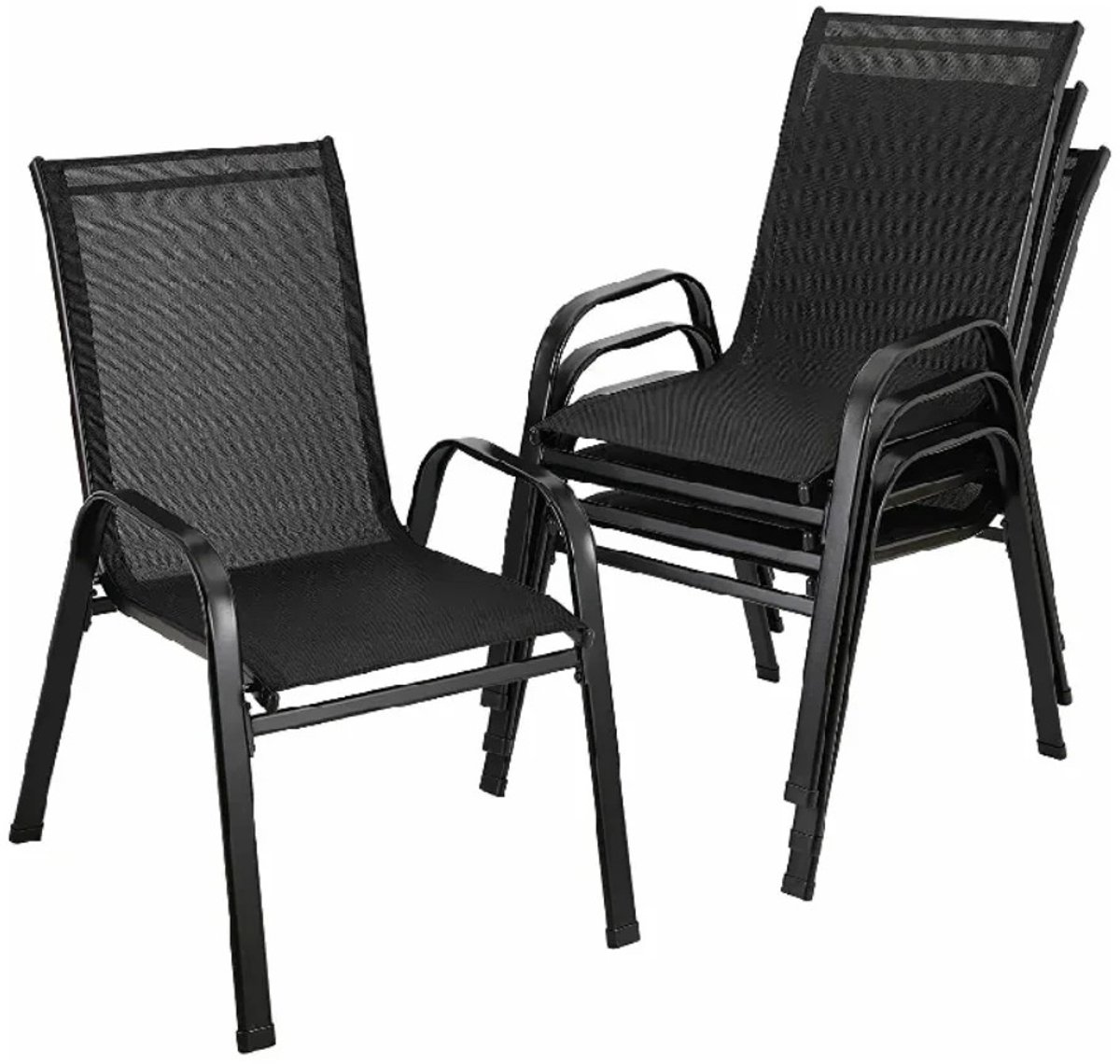 Brandistry - Tuinstoelen - Set Van 4 Tuinstoelen - Stapelbare Tuinstoelen - Hoge Rugleuning - Campingstoel - Metaal - Zwart