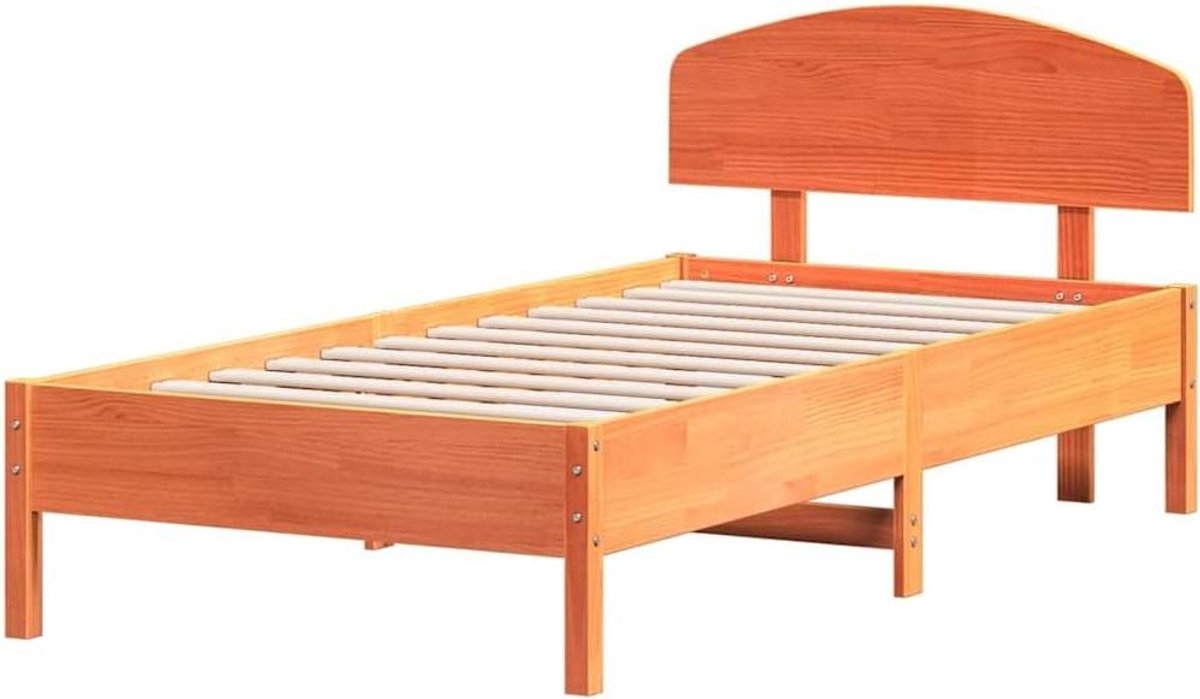 Bedframe Grenenhout - Houten Bed Omkadering - Goede Nachtrust - Massief Hout - 75x190 cm - Wasbruin