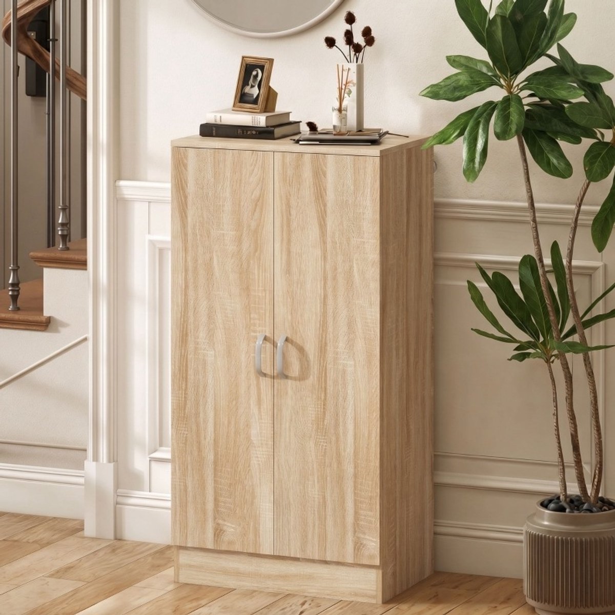 COVREO Schoenenkast 55x35x108 cm naturel, spaanplaat met 2 deuren