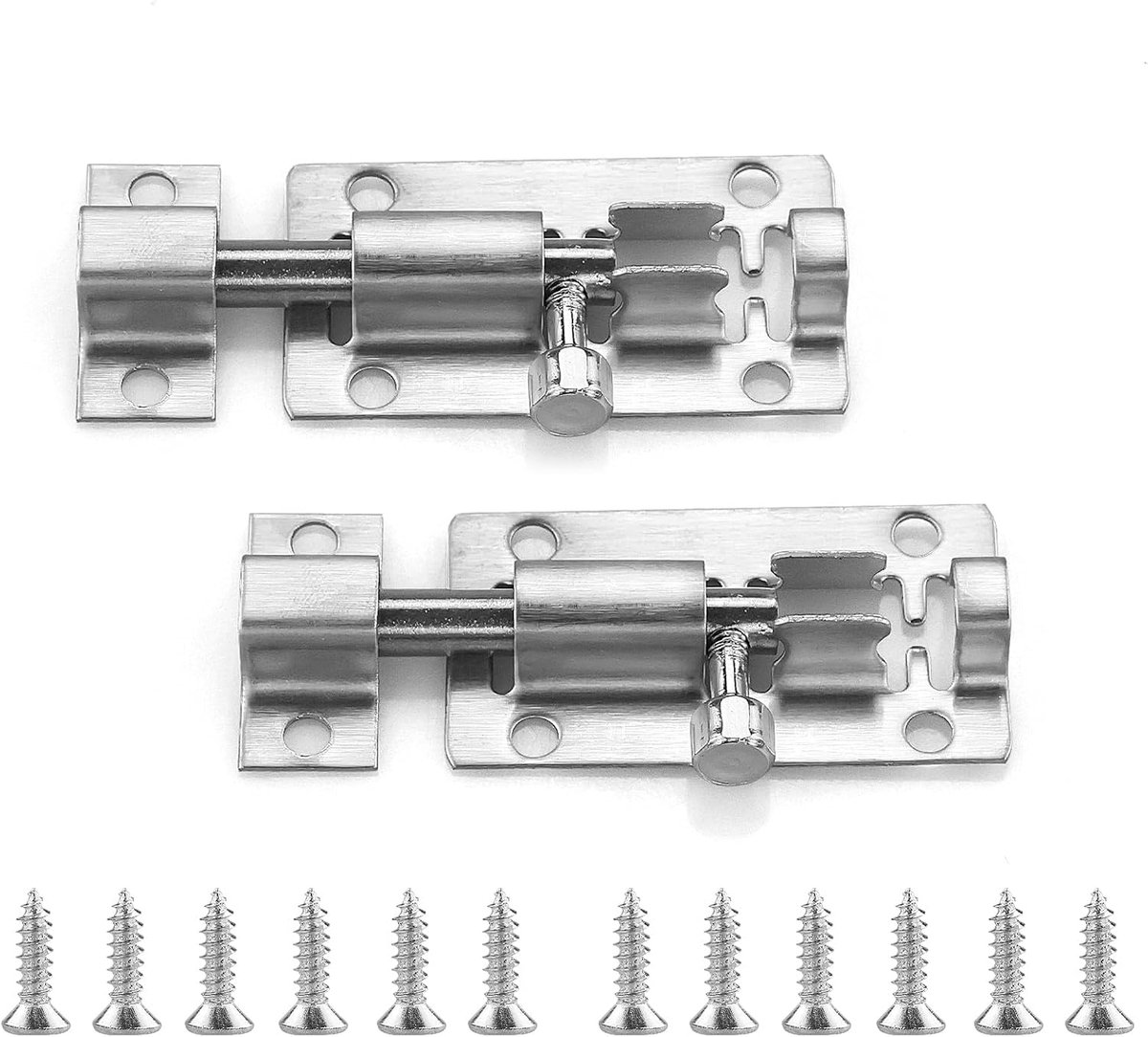 2 stuks deurvergrendelingen, roestvrijstalen schuifvergrendeling, duurzaam klein vergrendelingsslot, plaatsluitingen, voor tuin, slaapkamer, badkamer, kasten (zilver, 5 cm)