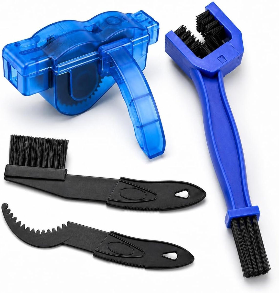 4-in-1 kettingreiniger, fietskettingset, fietskettingreiniger met kettingborstel, tandwieltrekker en blauwe reinigingsborstel, kettingreinigingsapparaat fiets voor snel kettingonderhoud