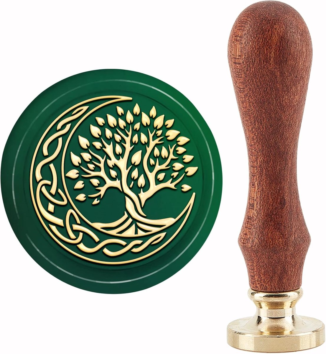 Levensboom Wax Seal Stempel Maan Zegellak Stempel 30mm/1.18inch Verwijderbare Messing Hoofd Afdichting Stempel met Houten Handvat voor Kerst Uitnodigingen Kaarten Gift Wrap