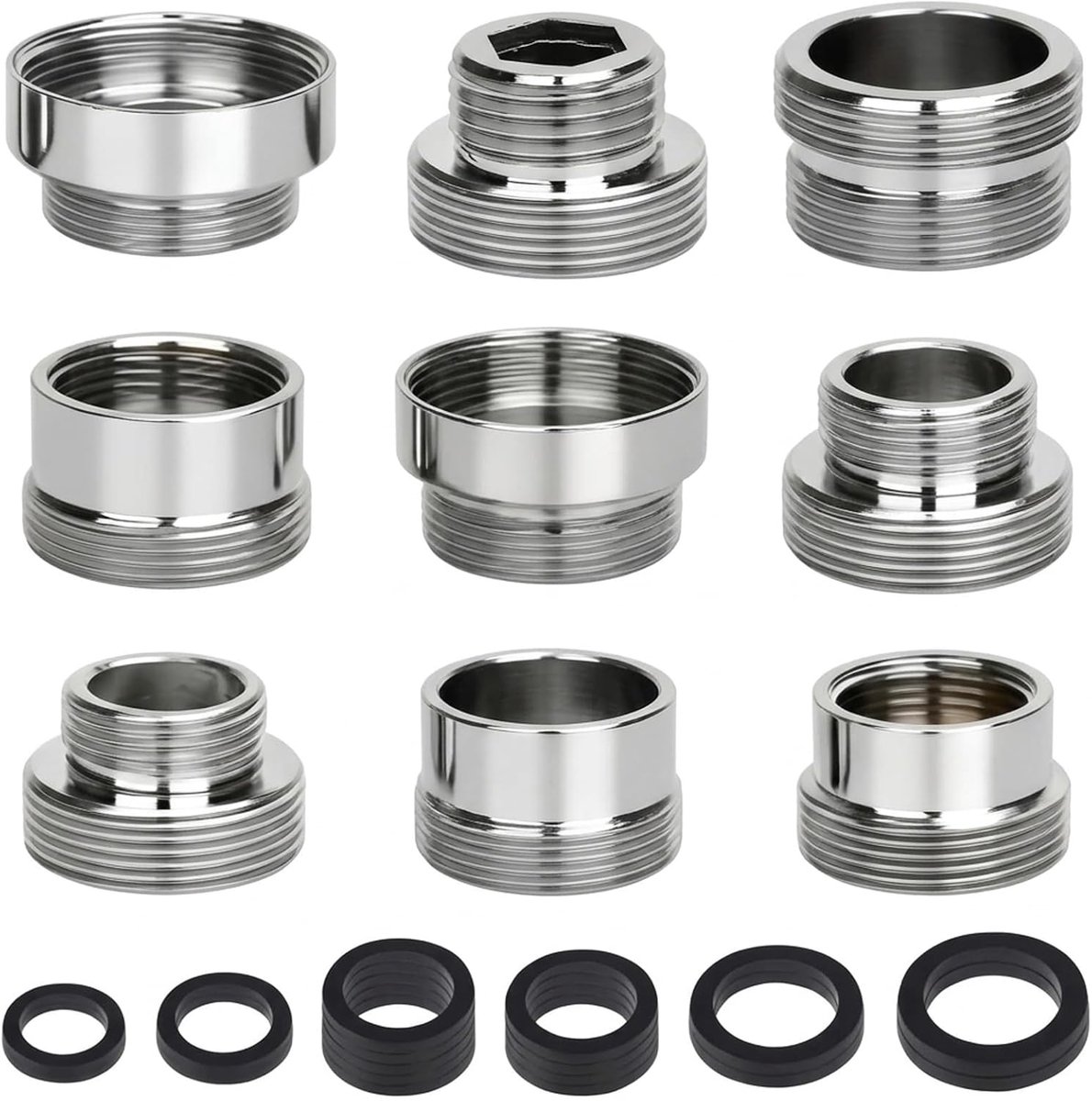 Kraanadapter, 10 stuks, adapter kraan met afdichtingen, universele kraanadapter met schroefdraad, universele buitendraad, dubbele nippeladapters voor keuken, tuinslang, spoelwaterkraan