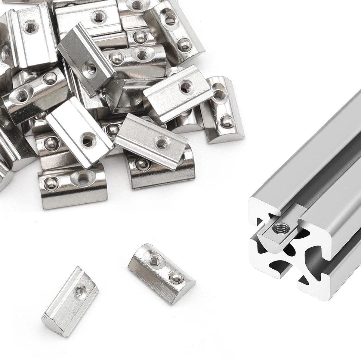 50 stuks T-moer met veer M4, moeren met centreerkogel van koolstofstaal, serie 40, profielmoer aluminium, groefbreedte 8 mm, voor aluminium profielen