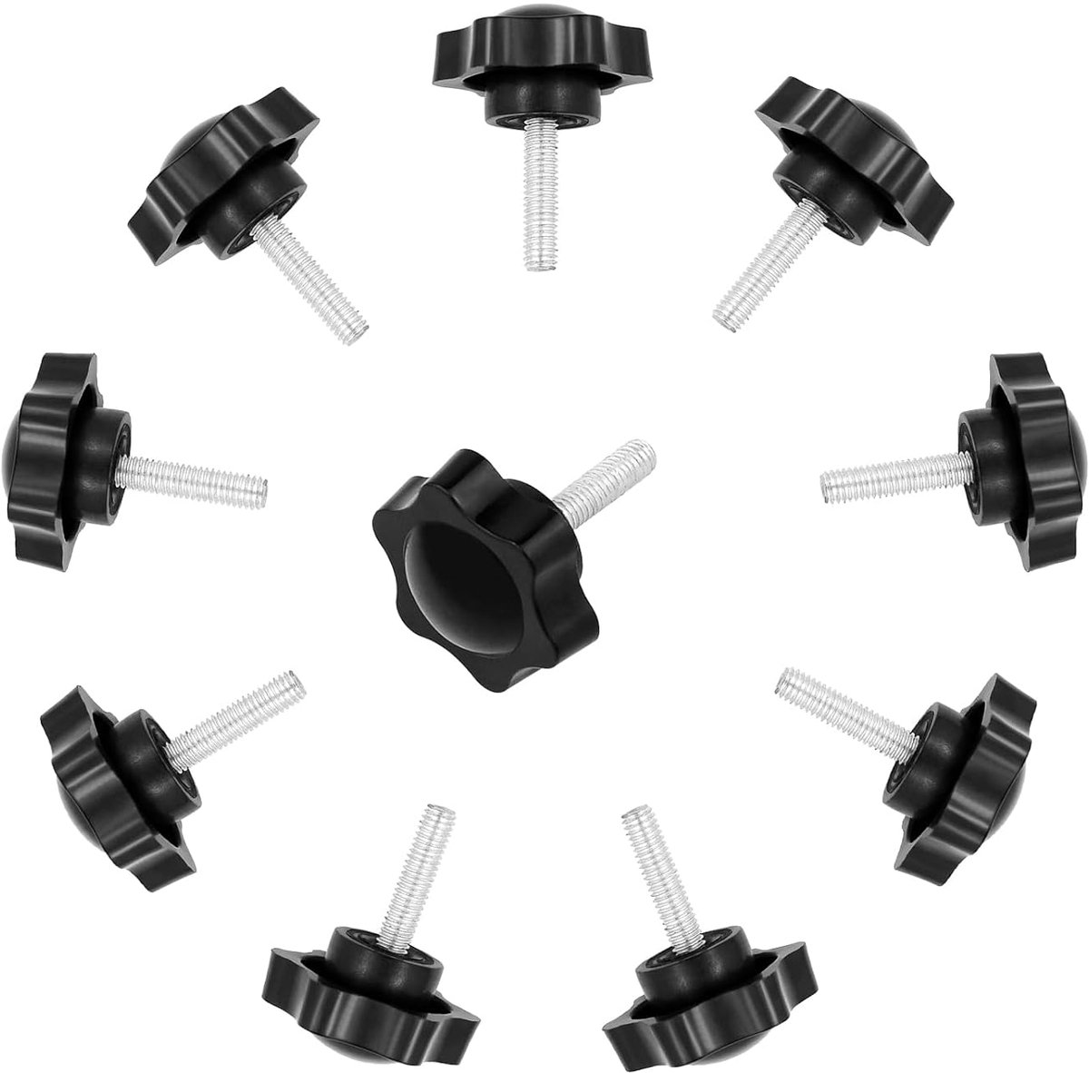 10 stuks klemschroef knop ster schroef M6 x 25 mm duimschroeven schroefdraad vervanging ster handknop vastzetschroef, zwarte grip